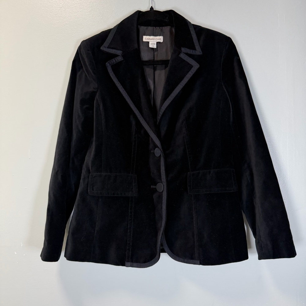 VTG Coldwater Creek Velvet Blazer Jacket Black Vampy Preppy Dark Academia Sz 4-6